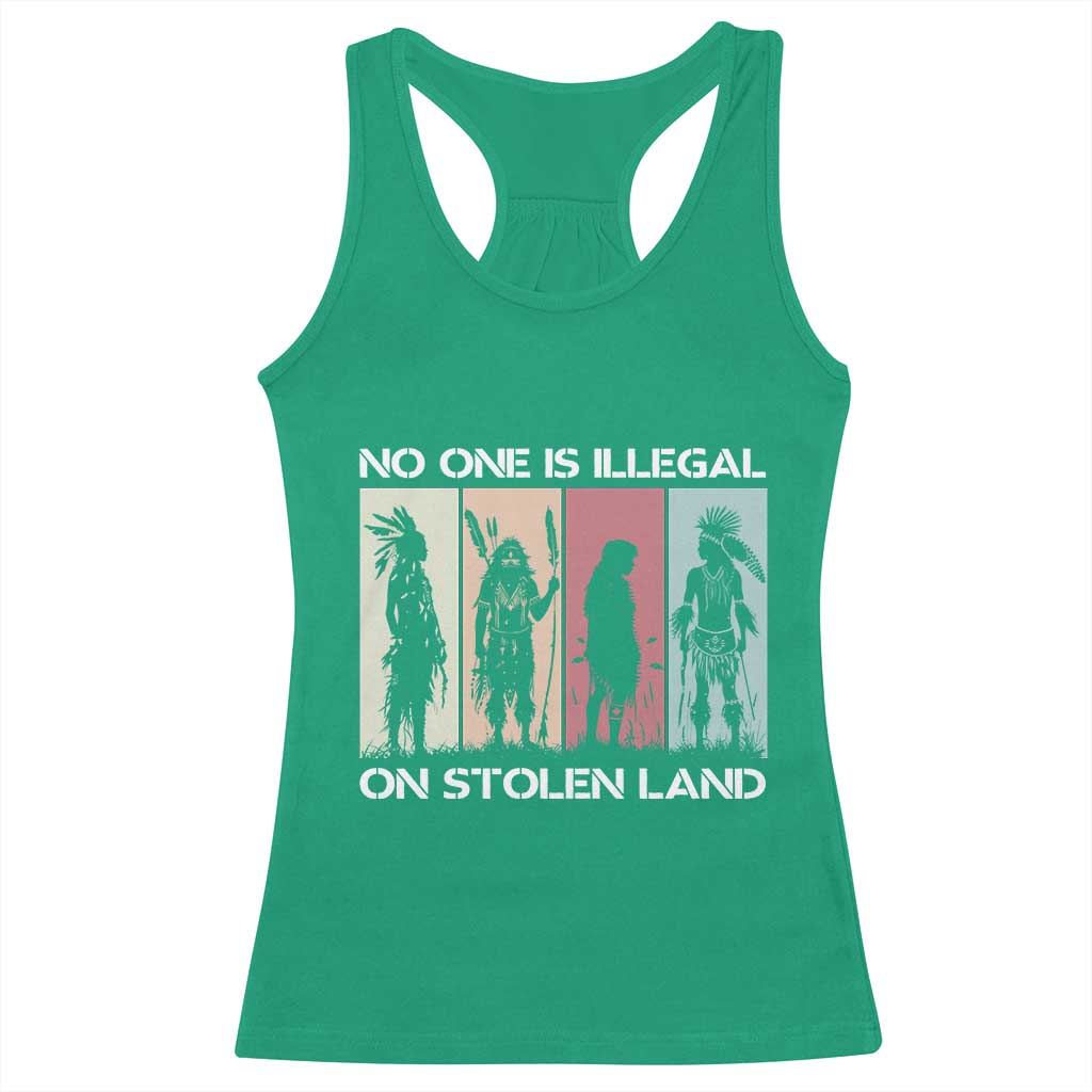 No One is Illegal on Stolen Land Racerback Tank Top Native American Indigenous - Wonder Print Shop