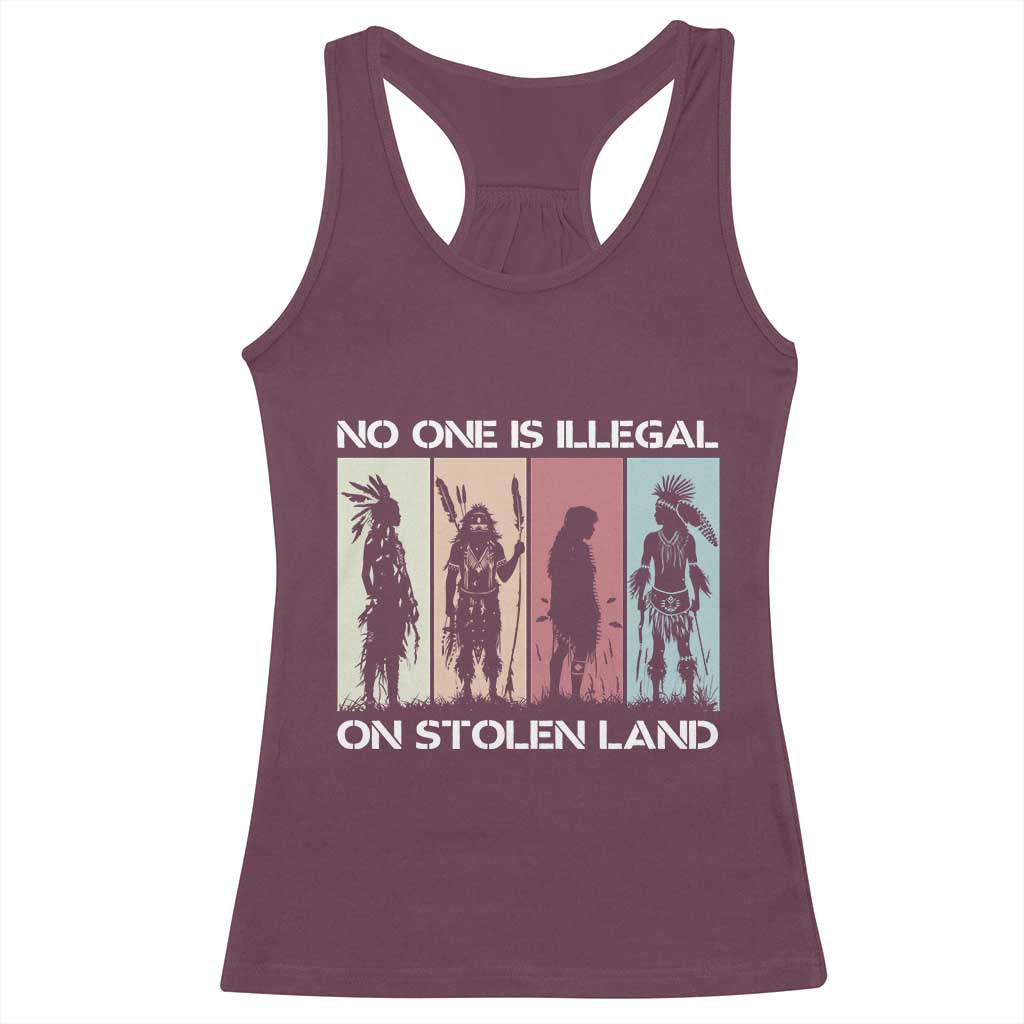 No One is Illegal on Stolen Land Racerback Tank Top Native American Indigenous - Wonder Print Shop