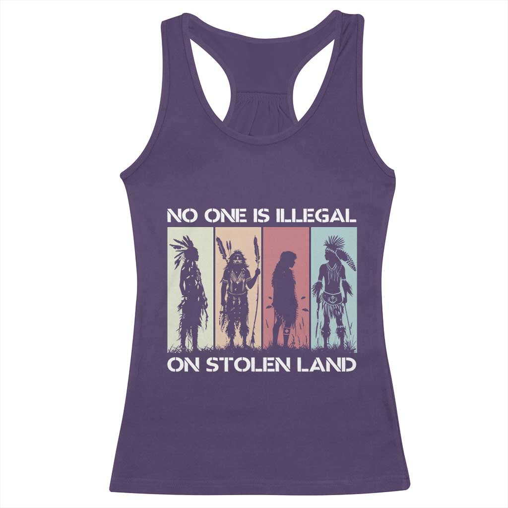No One is Illegal on Stolen Land Racerback Tank Top Native American Indigenous - Wonder Print Shop