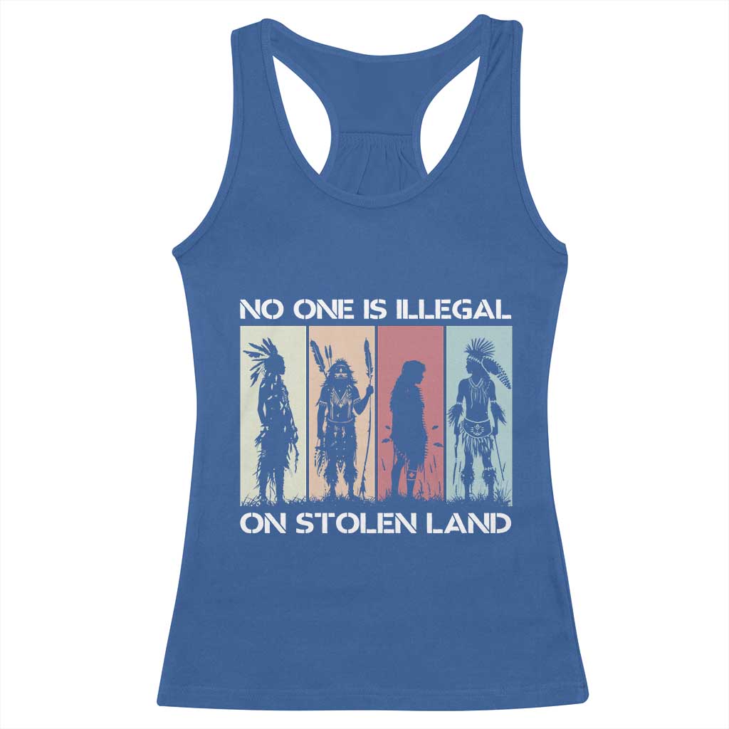 No One is Illegal on Stolen Land Racerback Tank Top Native American Indigenous - Wonder Print Shop