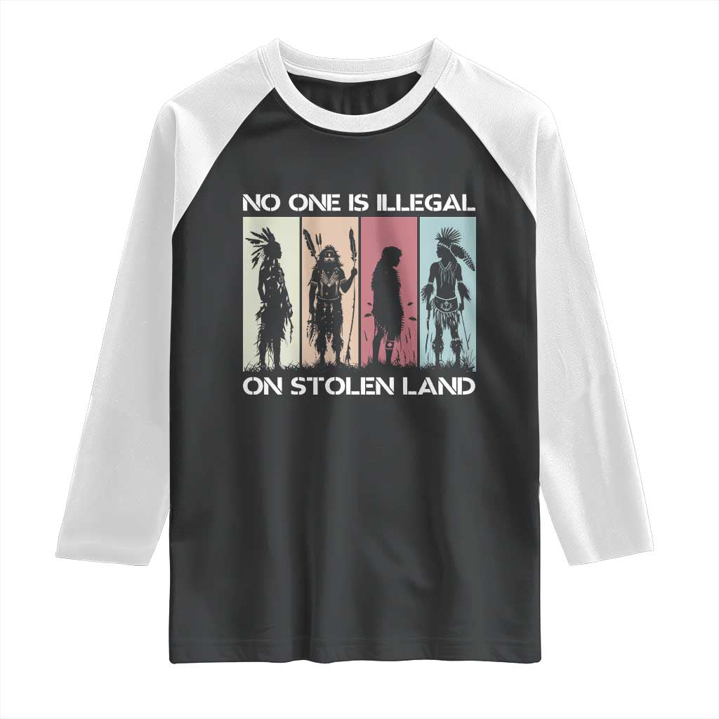 No One is Illegal on Stolen Land Raglan Shirt Native American Indigenous - Wonder Print Shop