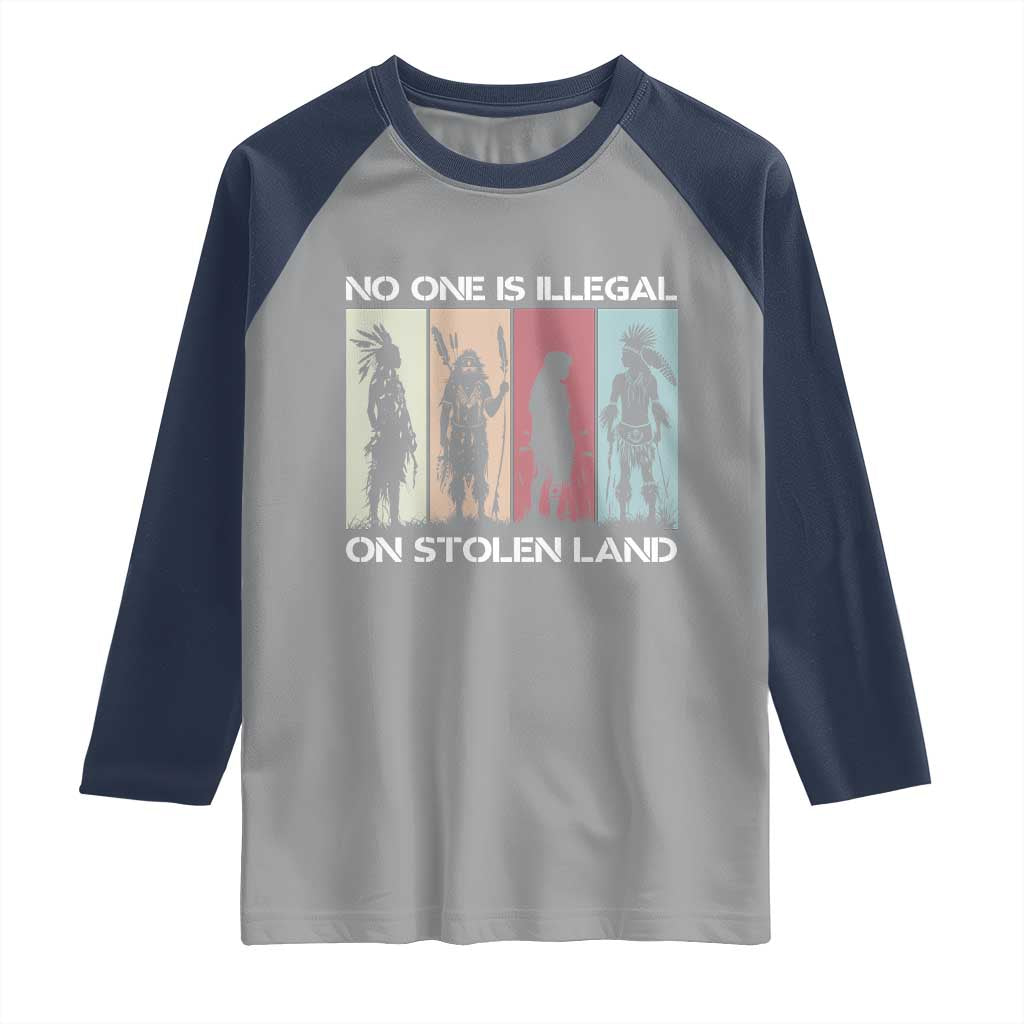 No One is Illegal on Stolen Land Raglan Shirt Native American Indigenous - Wonder Print Shop