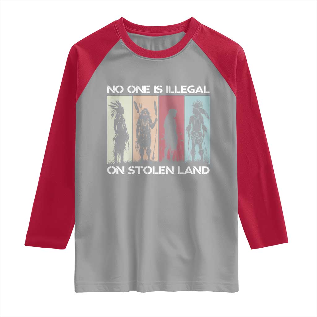 No One is Illegal on Stolen Land Raglan Shirt Native American Indigenous - Wonder Print Shop