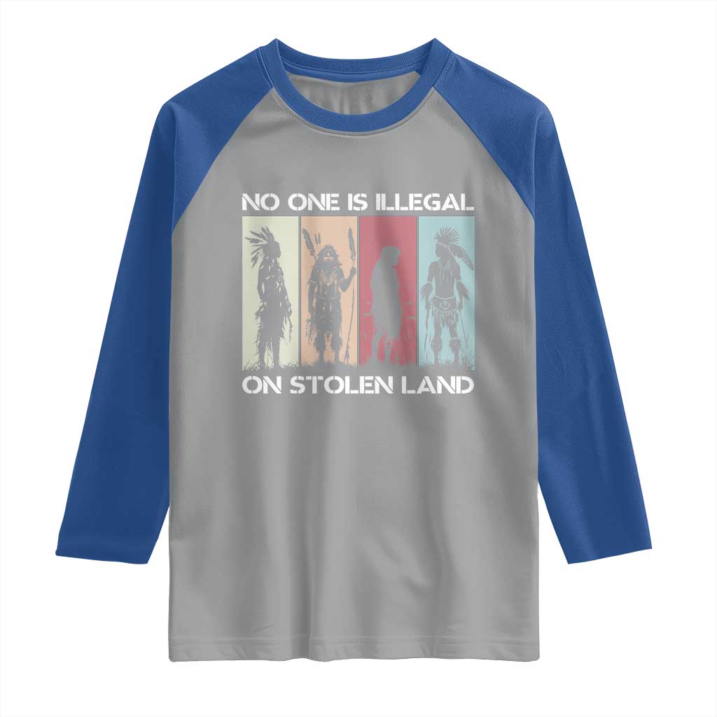 No One is Illegal on Stolen Land Raglan Shirt Native American Indigenous - Wonder Print Shop
