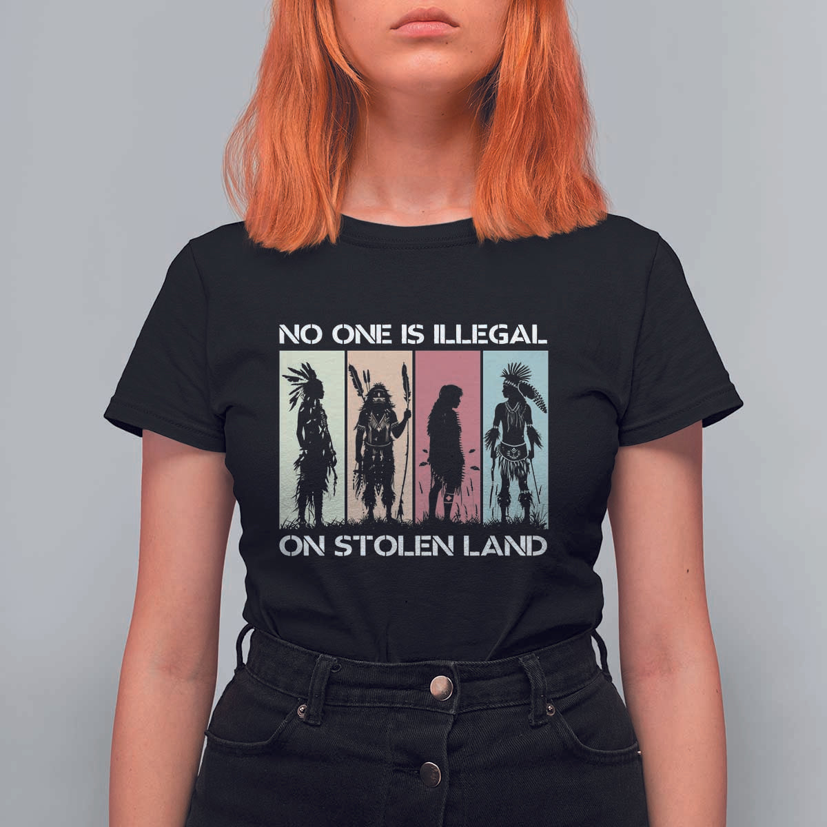 No One is Illegal on Stolen Land T Shirt For Women Native American Indigenous - Wonder Print Shop
