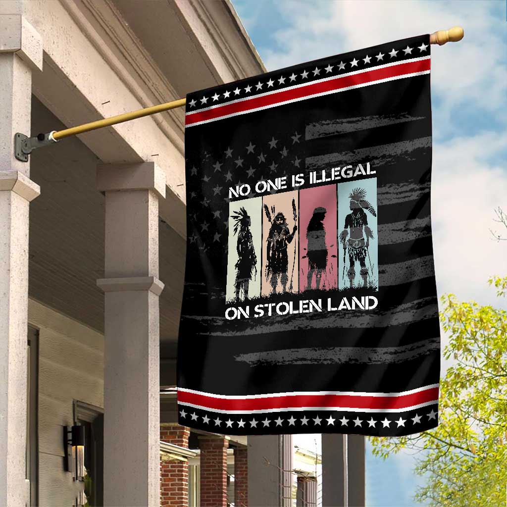 No One is Illegal on Stolen Land Garden Flag Native American Indigenous