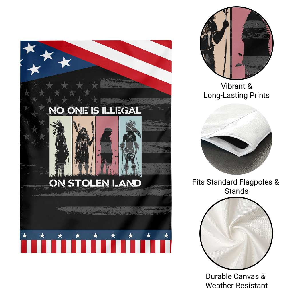 No One is Illegal on Stolen Land Garden Flag Native American Indigenous
