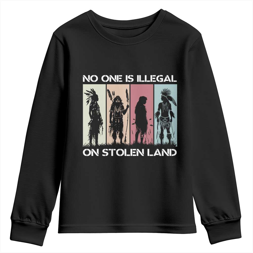 No One is Illegal on Stolen Land Youth Sweatshirt Native American Indigenous - Wonder Print Shop