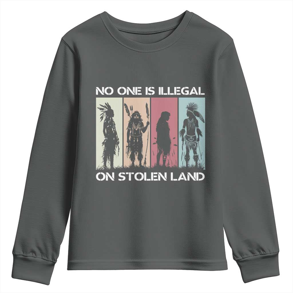 No One is Illegal on Stolen Land Youth Sweatshirt Native American Indigenous - Wonder Print Shop