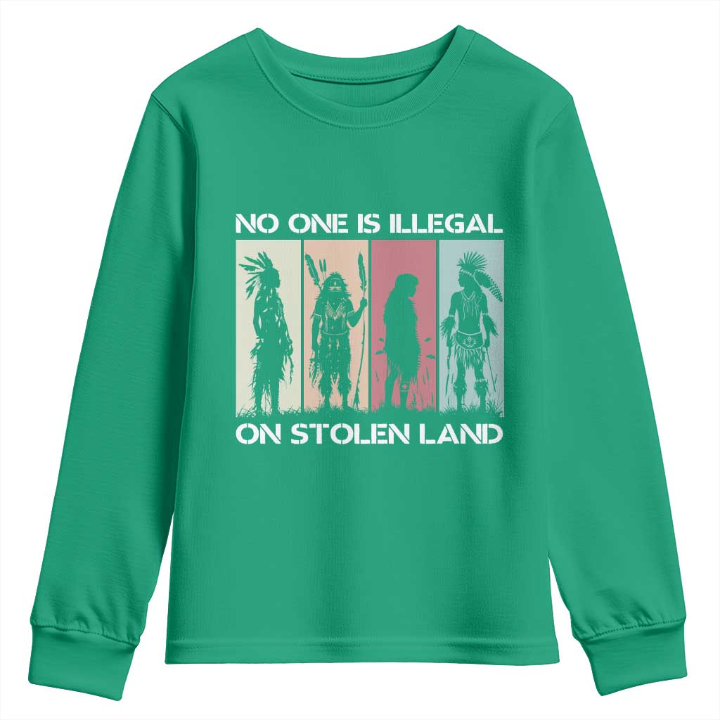 No One is Illegal on Stolen Land Youth Sweatshirt Native American Indigenous - Wonder Print Shop