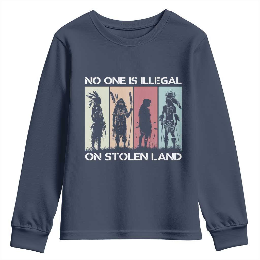 No One is Illegal on Stolen Land Youth Sweatshirt Native American Indigenous - Wonder Print Shop