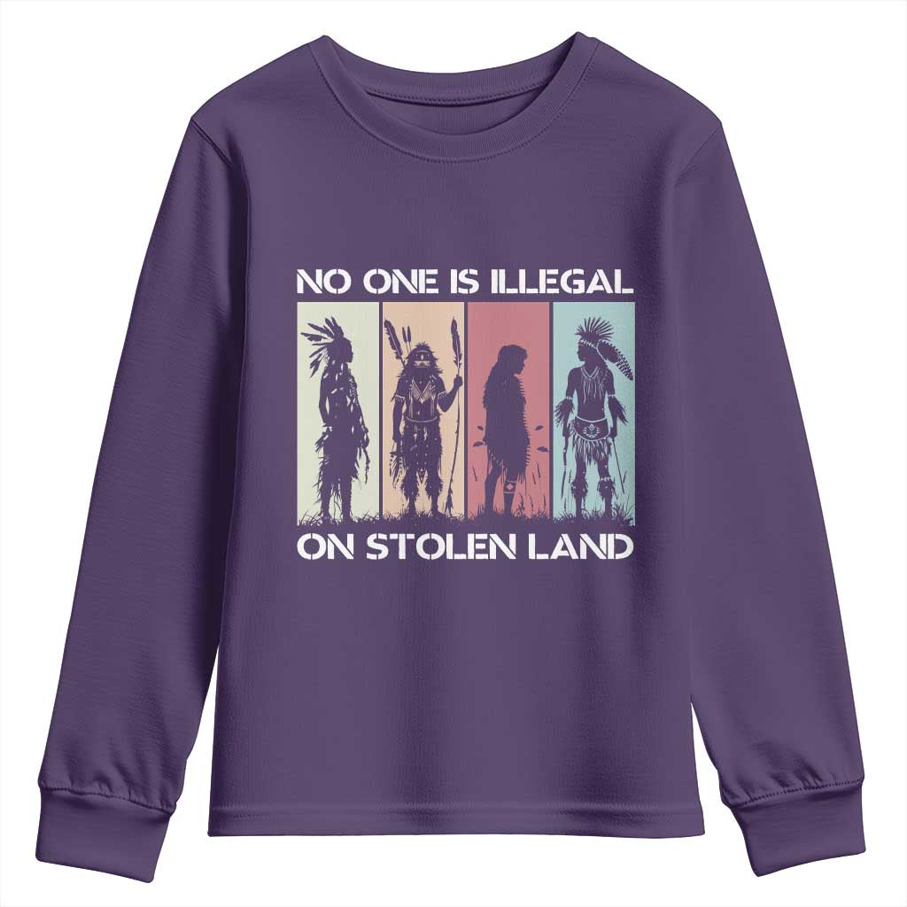 No One is Illegal on Stolen Land Youth Sweatshirt Native American Indigenous - Wonder Print Shop