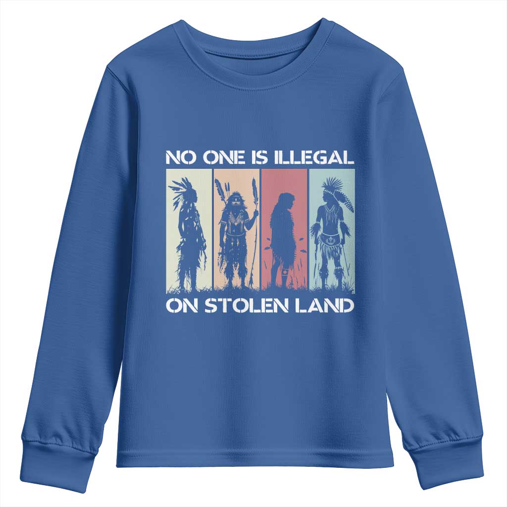 No One is Illegal on Stolen Land Youth Sweatshirt Native American Indigenous - Wonder Print Shop