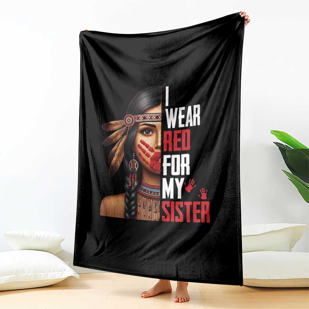 Native American Stop MMIW Throw Blanket I Wear Red For My Sister - Wonder Print Shop
