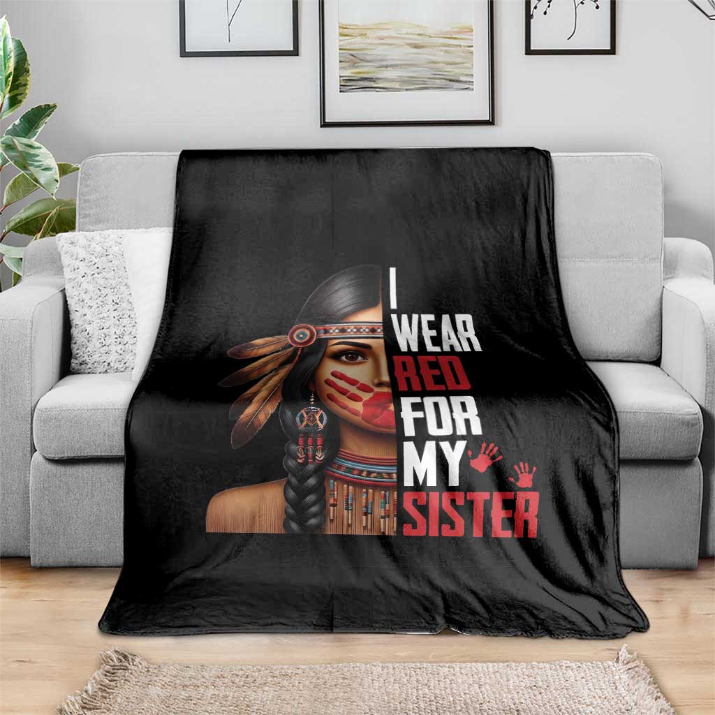 Native American Stop MMIW Throw Blanket I Wear Red For My Sister - Wonder Print Shop