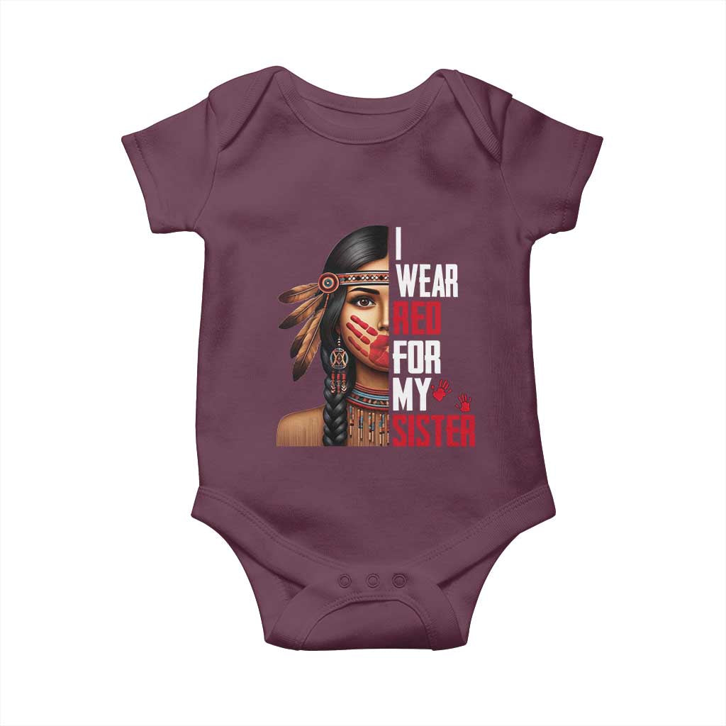 Native American Stop MMIW Baby Onesie I Wear Red For My Sister - Wonder Print Shop