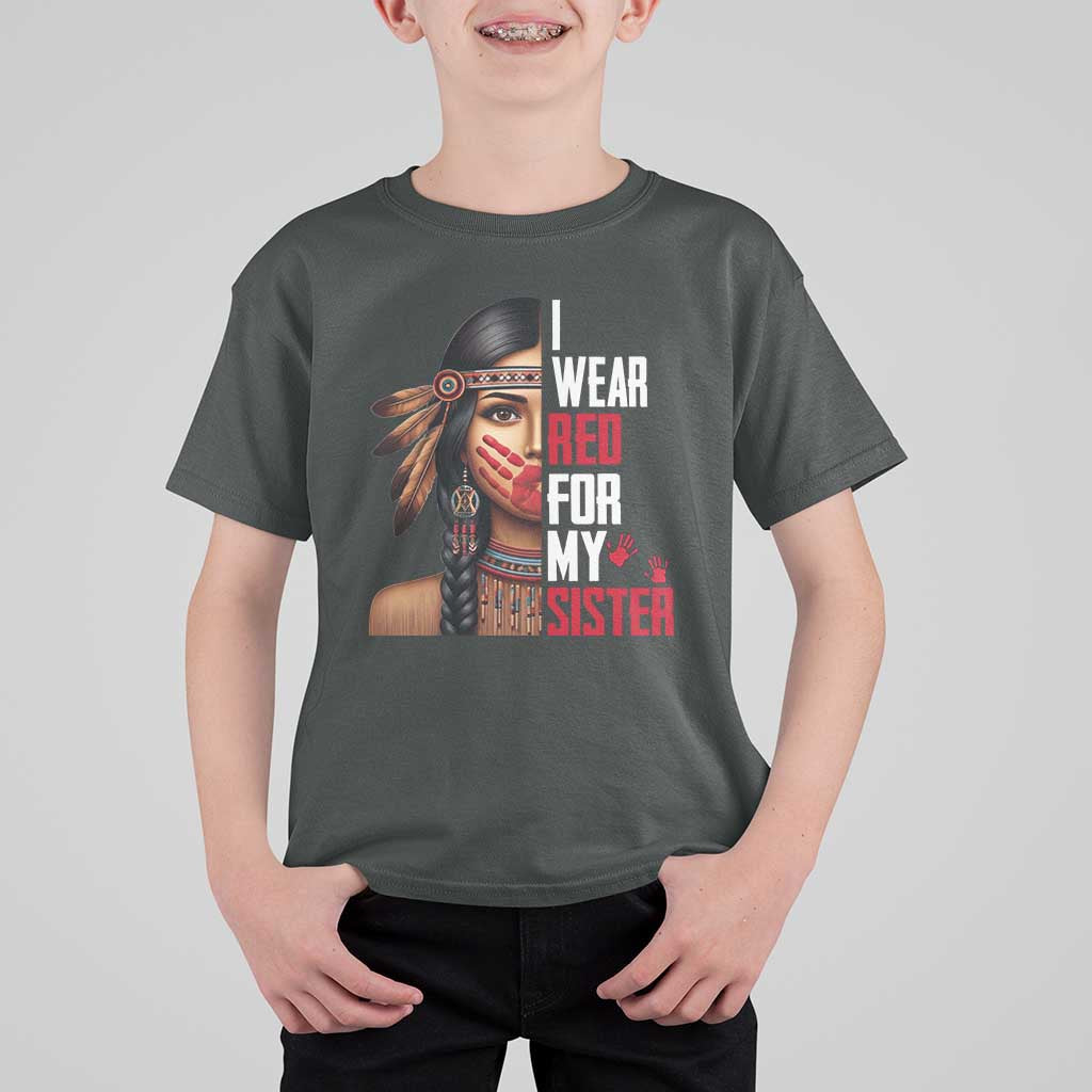 Native American Stop MMIW T Shirt For Kid I Wear Red For My Sister - Wonder Print Shop