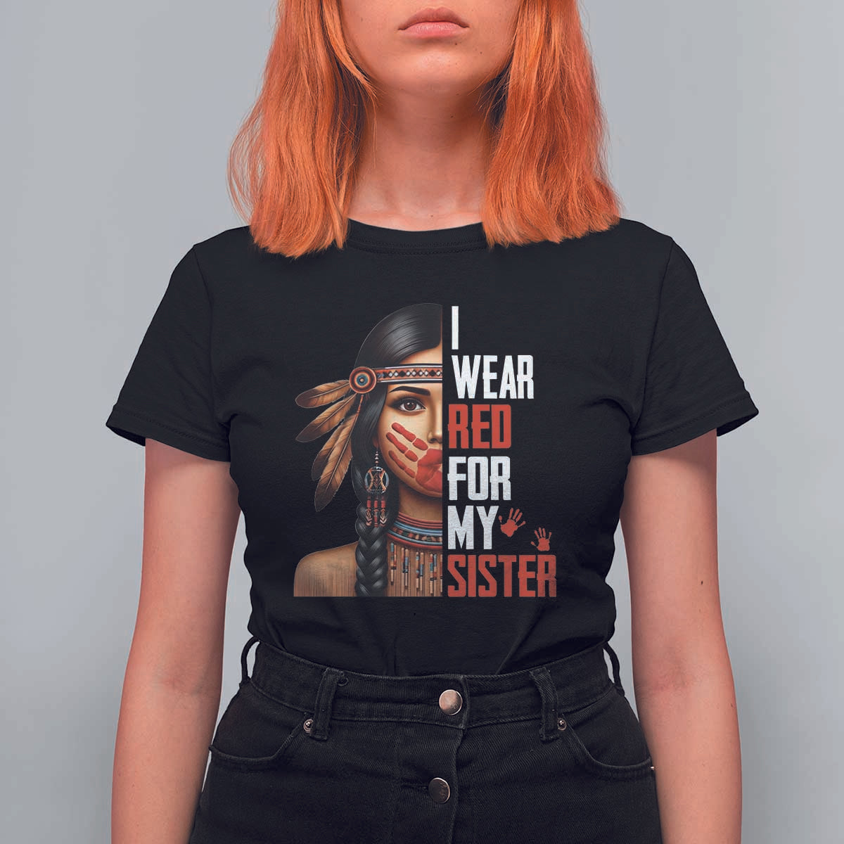 Native American Stop MMIW T Shirt For Women I Wear Red For My Sister - Wonder Print Shop