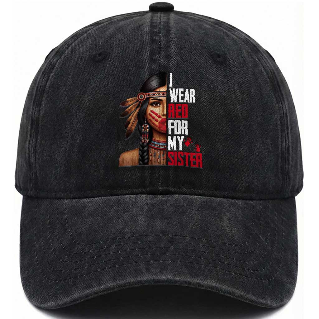 Native American Stop MMIW Washed Cotton Baseball Cap I Wear Red For My Sister