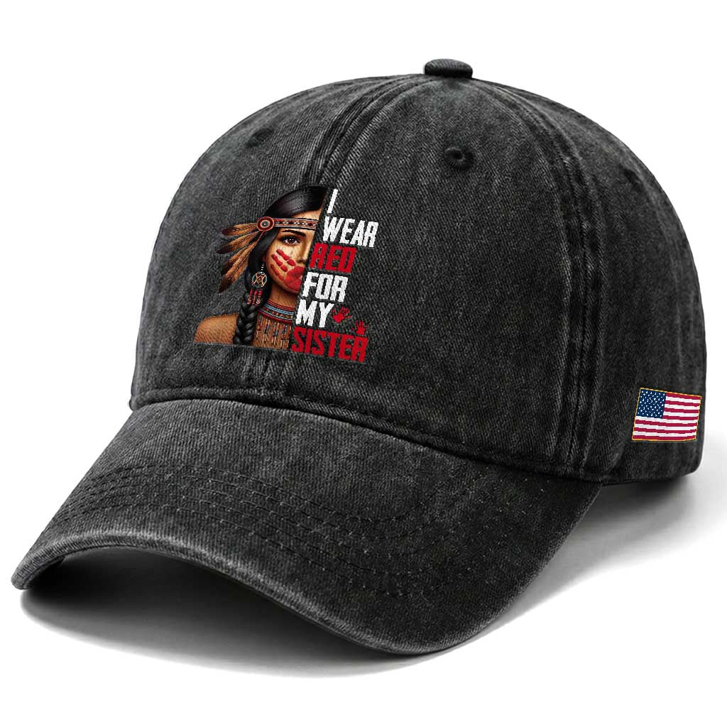 Native American Stop MMIW Washed Cotton Baseball Cap I Wear Red For My Sister