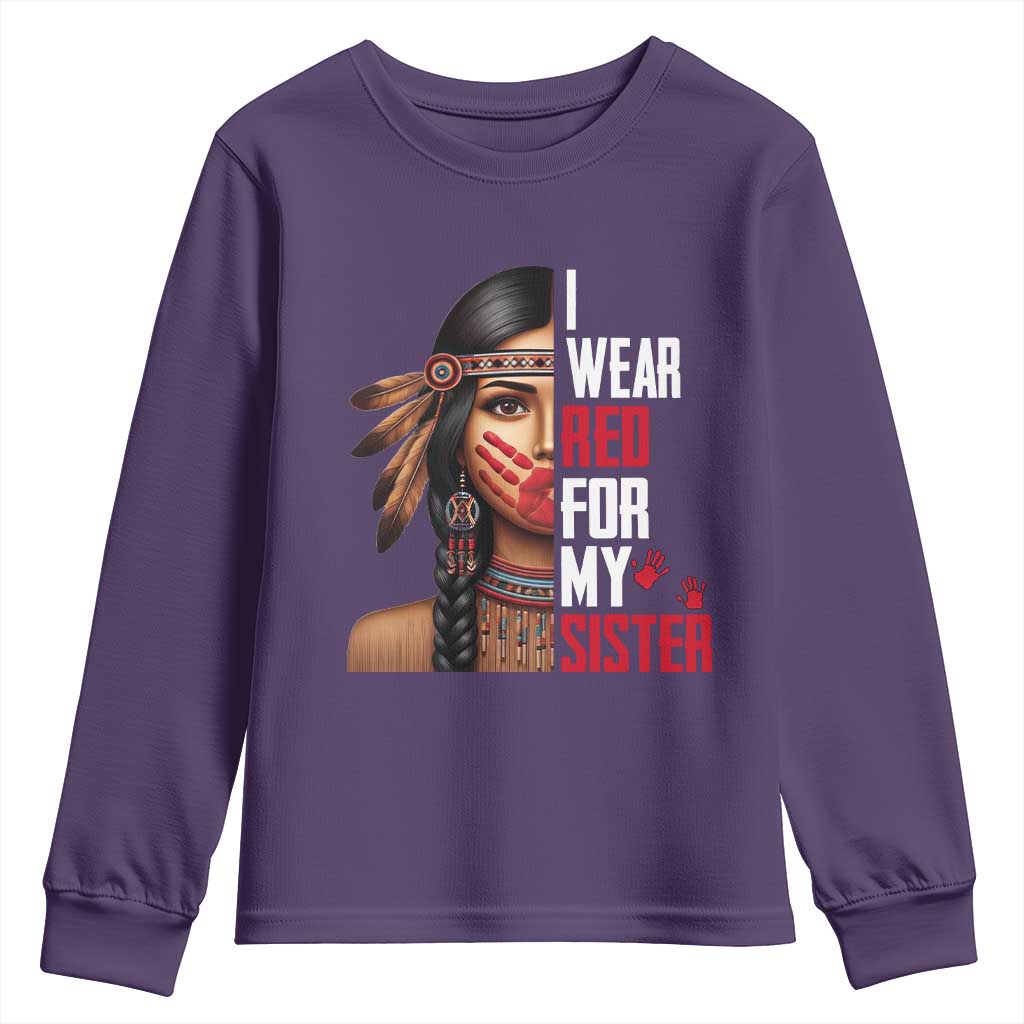 Native American Stop MMIW Youth Sweatshirt I Wear Red For My Sister - Wonder Print Shop