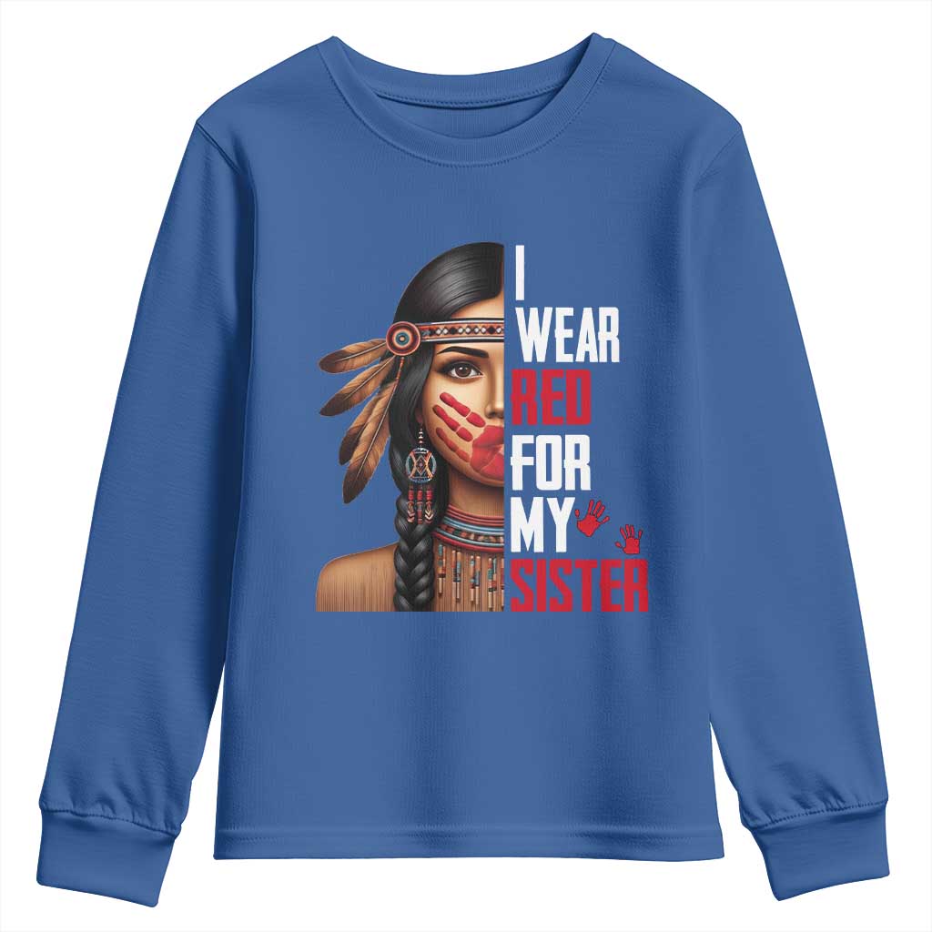 Native American Stop MMIW Youth Sweatshirt I Wear Red For My Sister - Wonder Print Shop