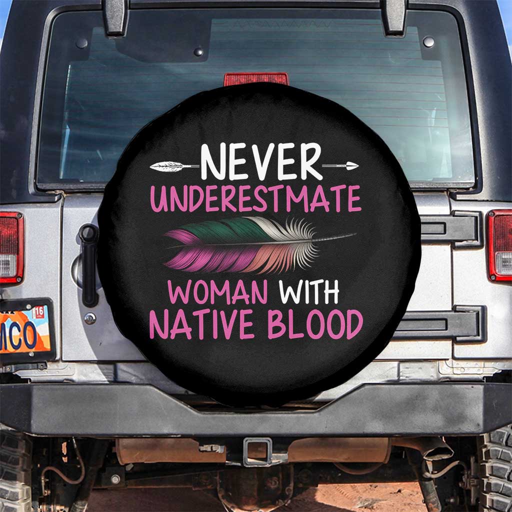 Native American Women Spare Tire Cover Never Underestimate A Woman With Native Blood - Wonder Print Shop
