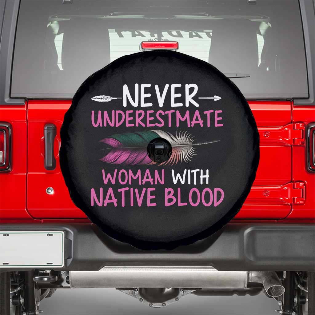 Native American Women Spare Tire Cover Never Underestimate A Woman With Native Blood - Wonder Print Shop