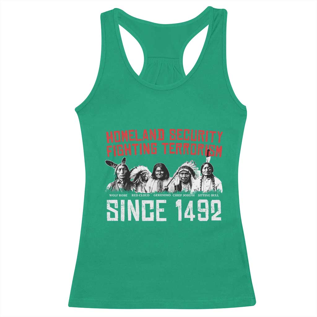 Native American Racerback Tank Top Homeland Security Fighting Terrorism Since 1492 - Wonder Print Shop