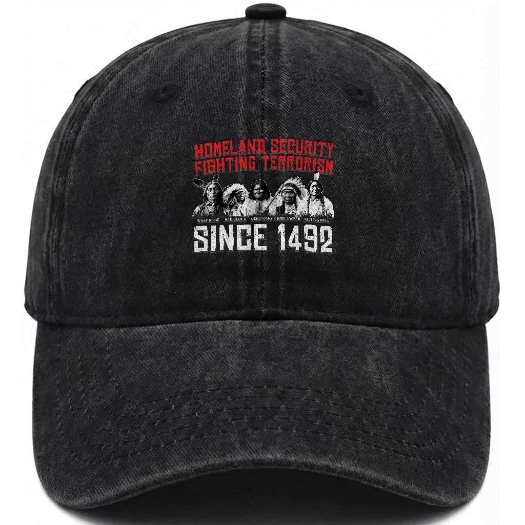 Native American Washed Cotton Baseball Cap Homeland Security Fighting Terrorism Since 1492