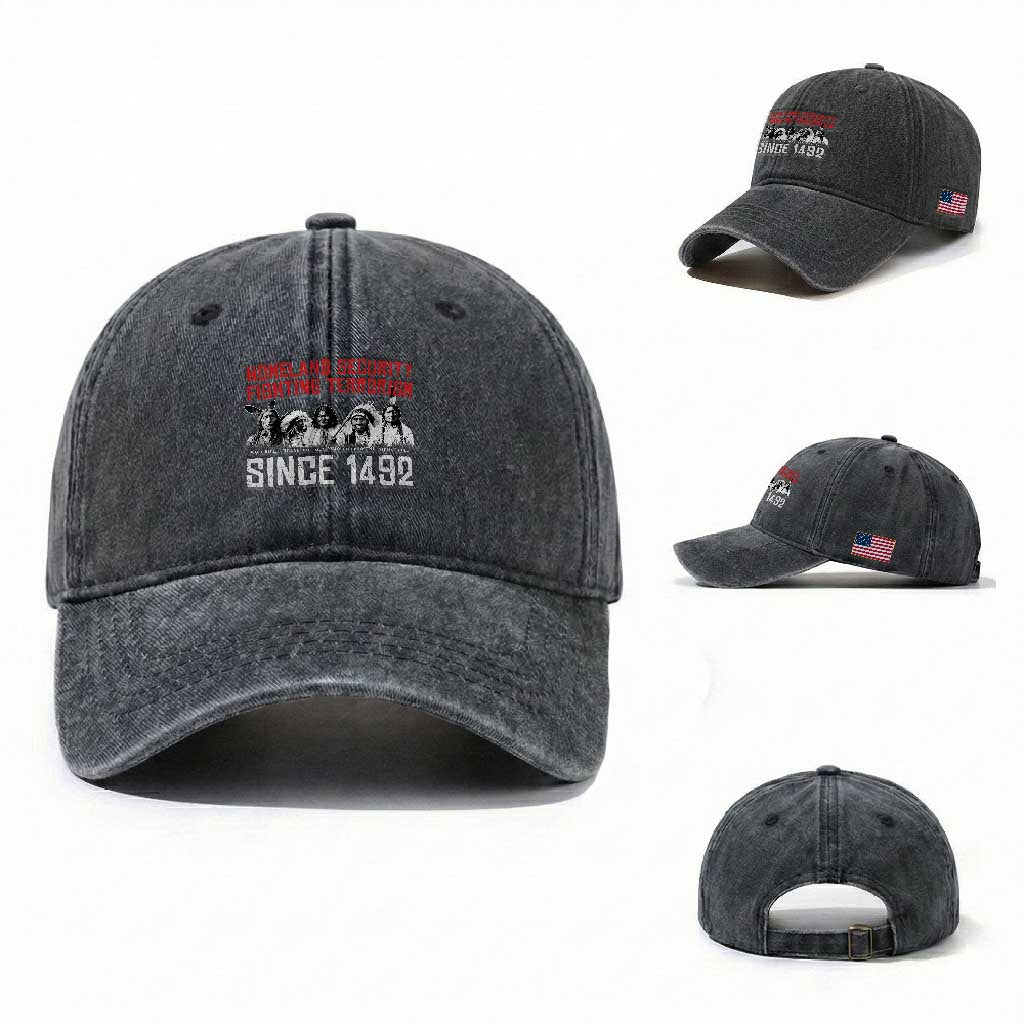 Native American Washed Cotton Baseball Cap Homeland Security Fighting Terrorism Since 1492