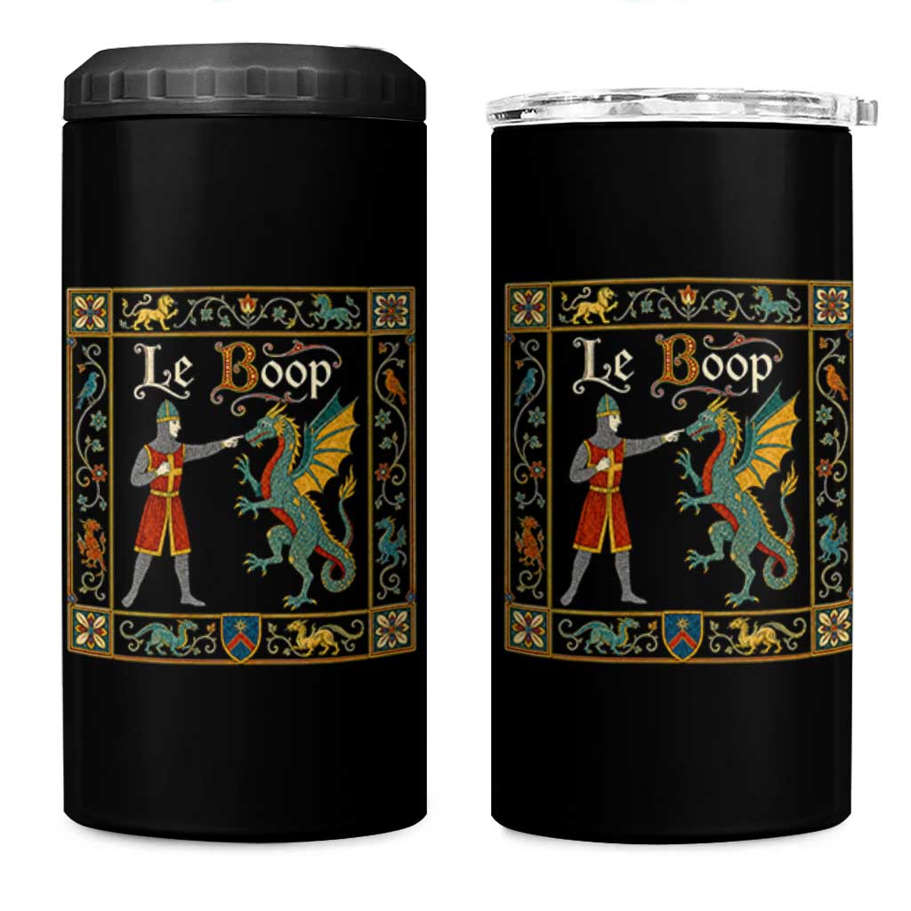Le Boop Medieval Knight Dragon Fantasy Book Lover Humor 4 in 1 Can Cooler Tumbler