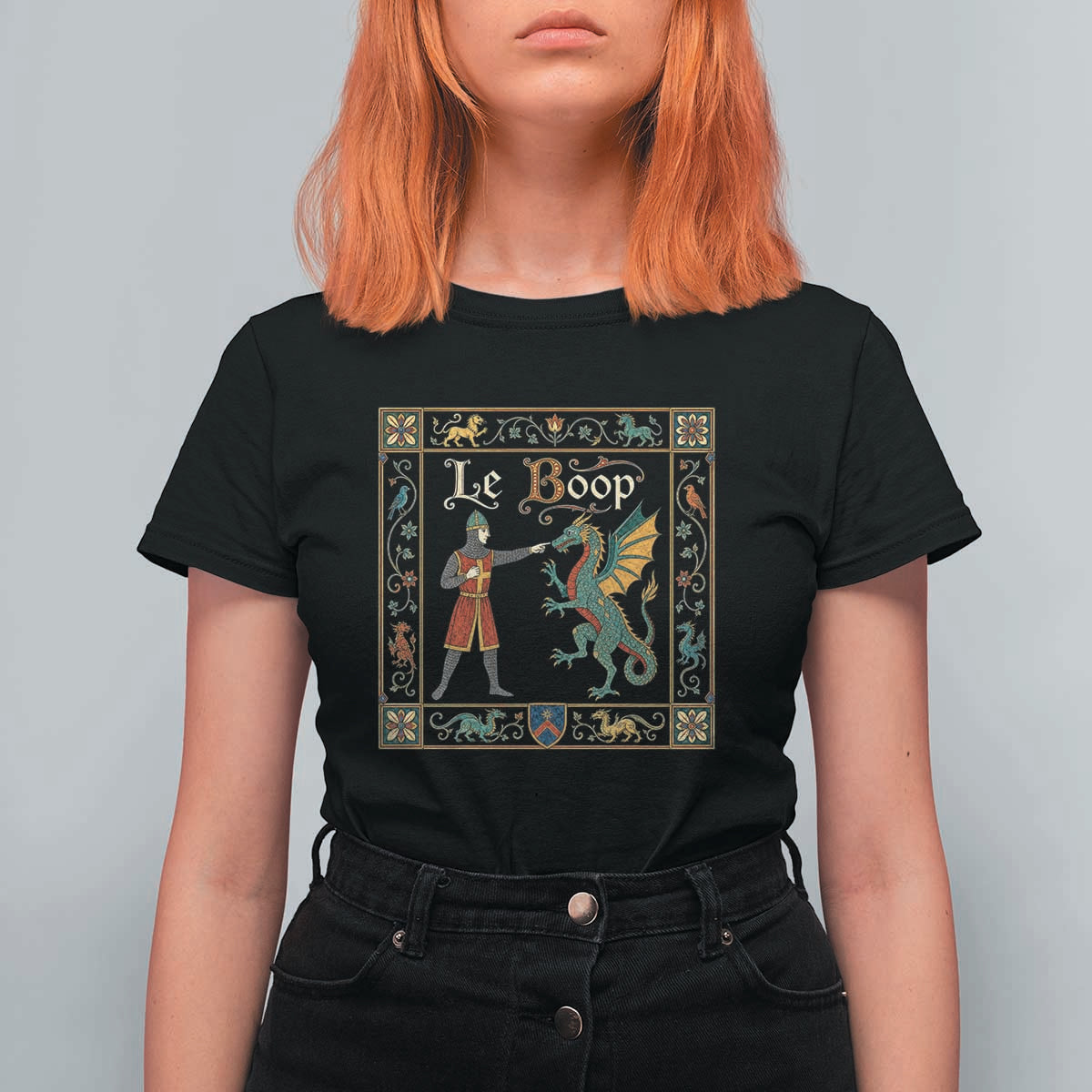 Le Boop Medieval Knight Dragon Fantasy Book Lover Humor T Shirt For Women
