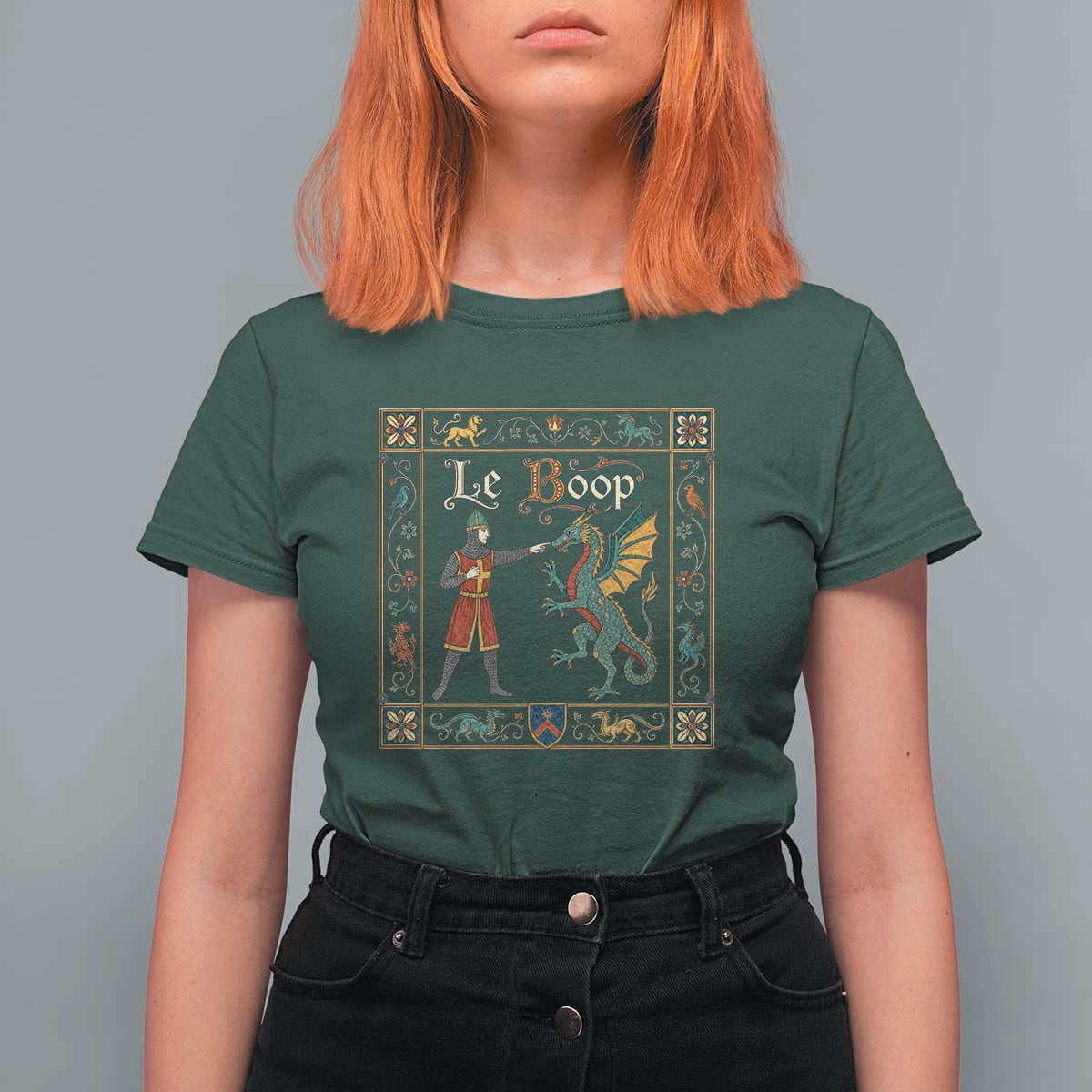 Le Boop Medieval Knight Dragon Fantasy Book Lover Humor T Shirt For Women