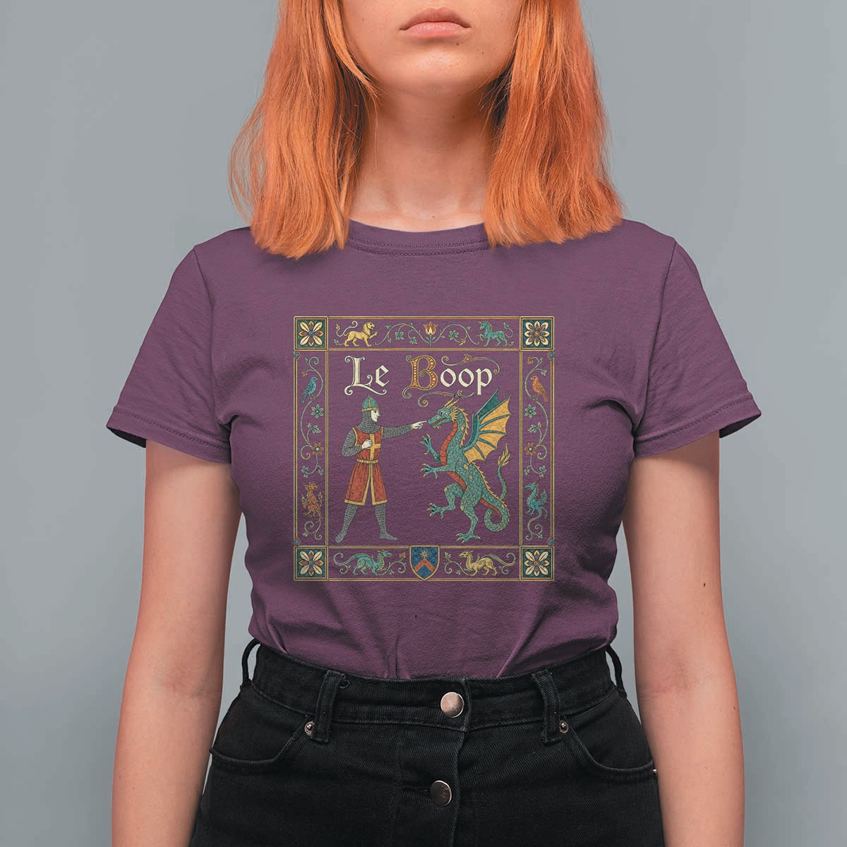 Le Boop Medieval Knight Dragon Fantasy Book Lover Humor T Shirt For Women