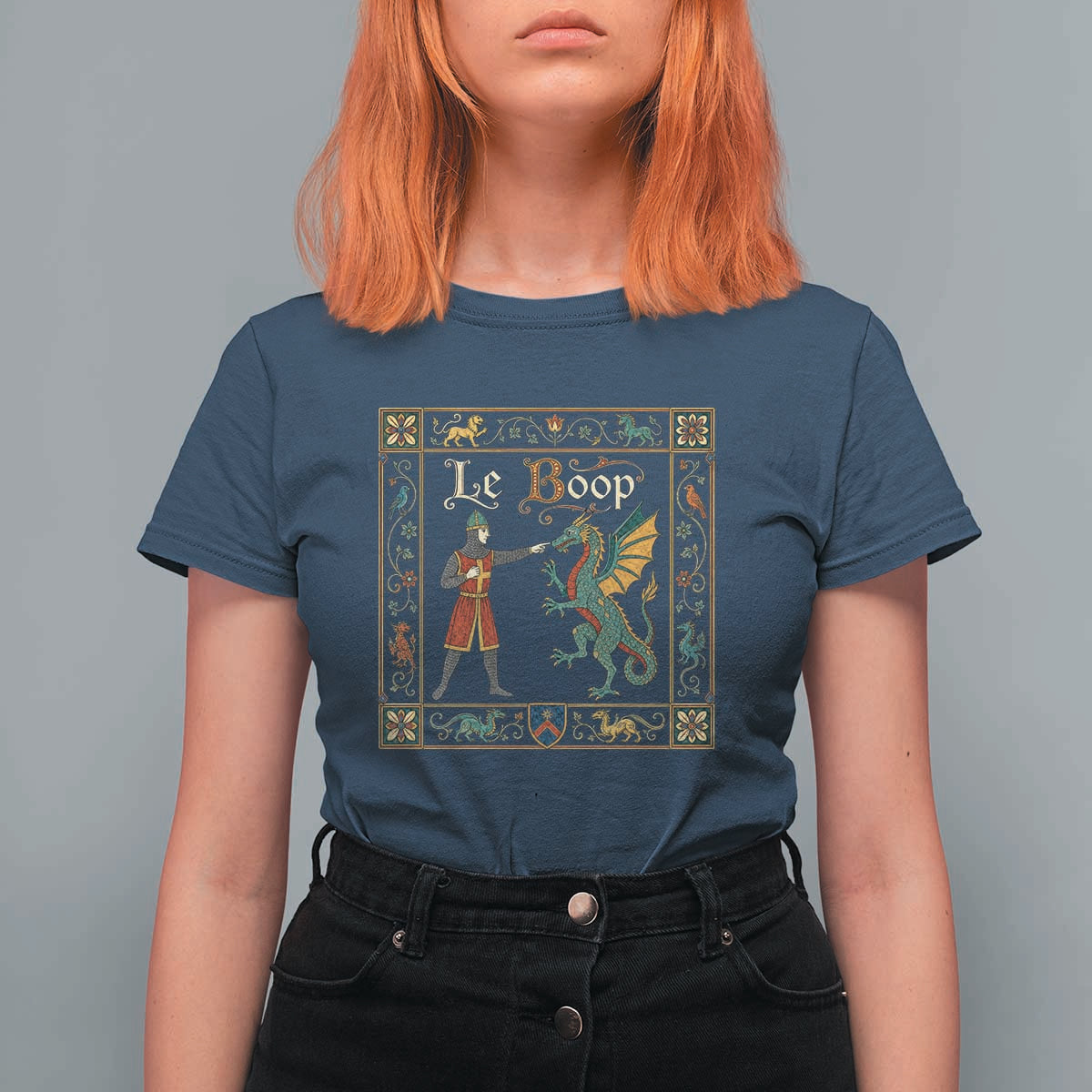 Le Boop Medieval Knight Dragon Fantasy Book Lover Humor T Shirt For Women