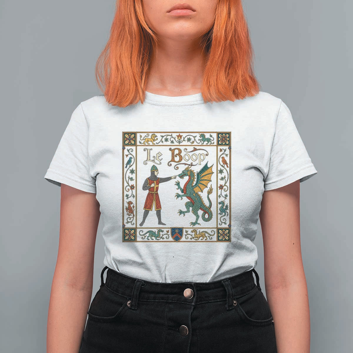 Le Boop Medieval Knight Dragon Fantasy Book Lover Humor T Shirt For Women