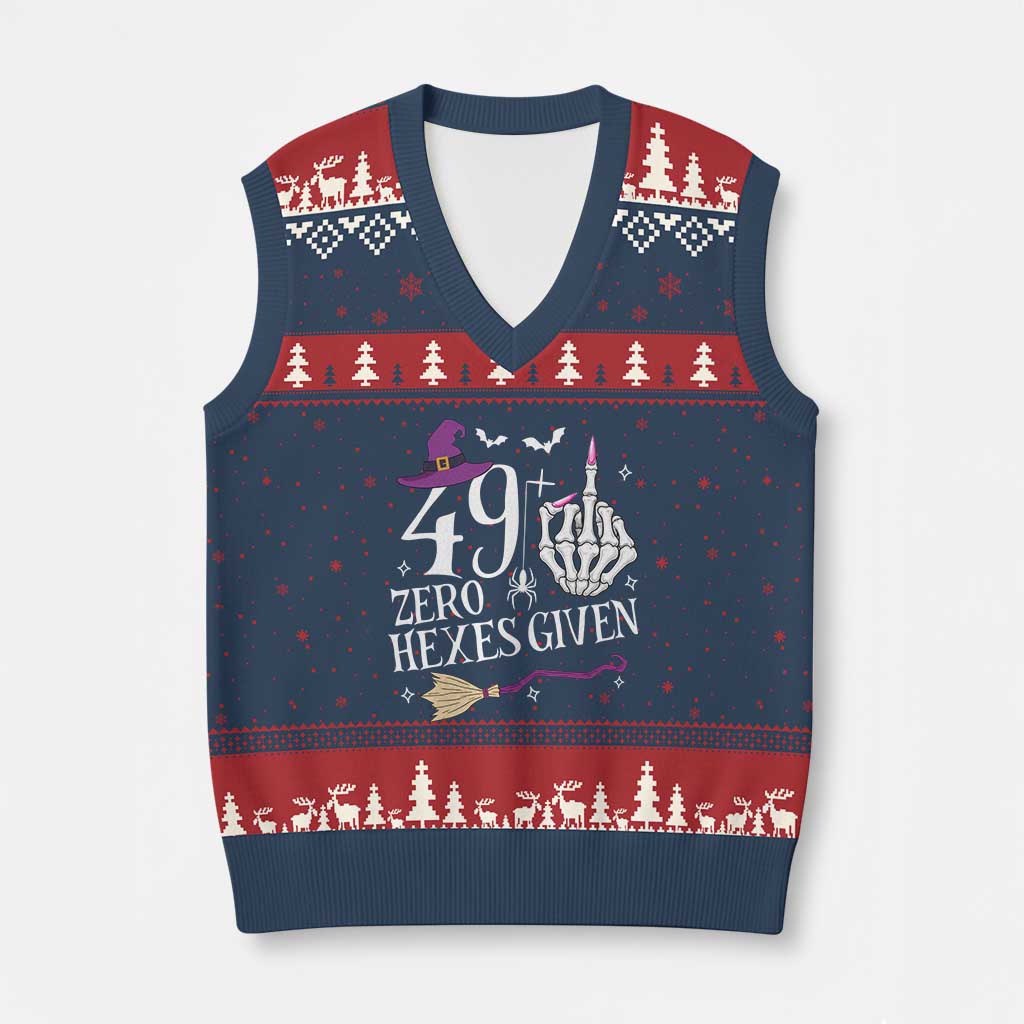 50th Birthday Halloween V-Neck Knit Sweater Vest 49 Plus Middle Finger Zero Hexes Given Gift For Women