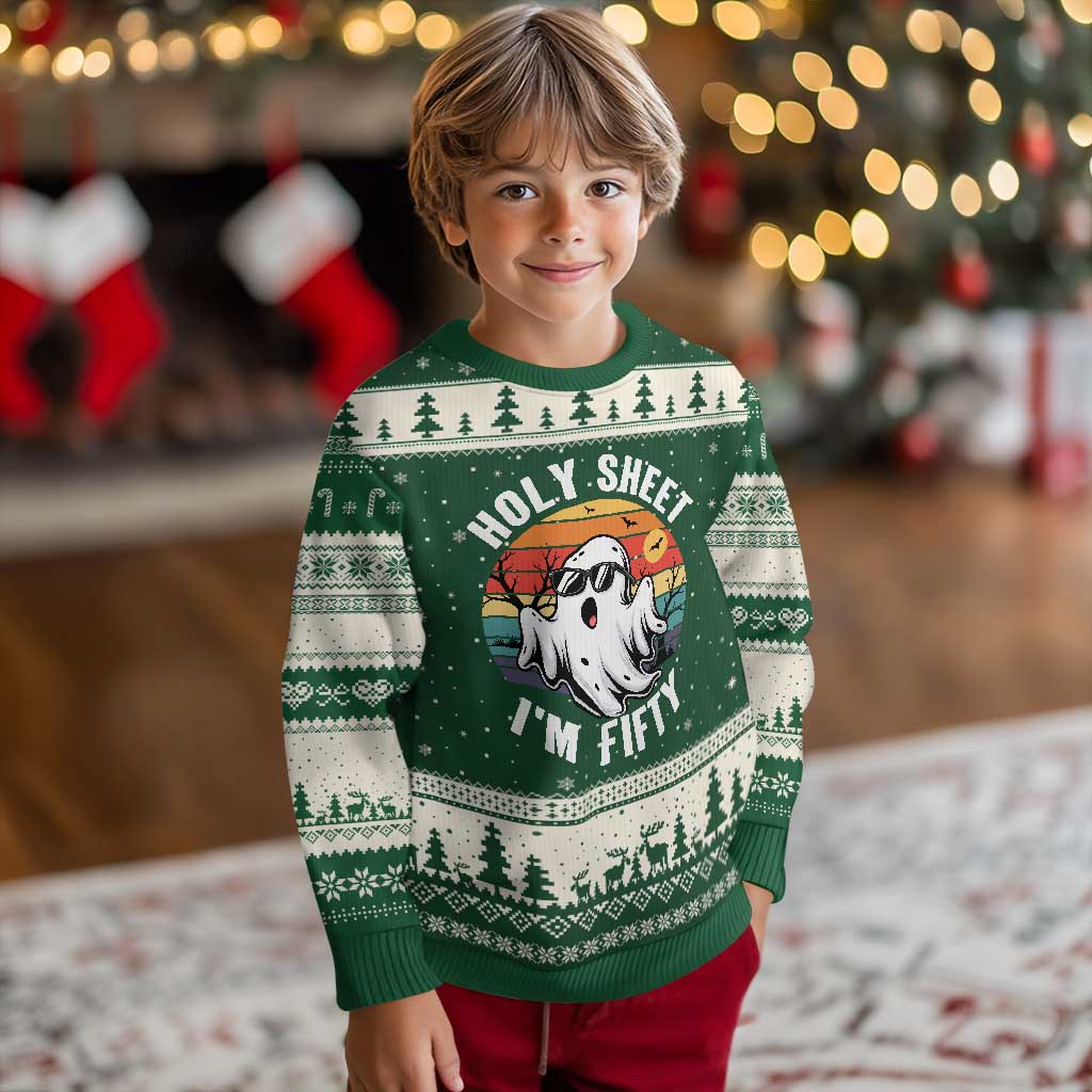50th Birthday Halloween Ghost Ugly Christmas Sweater Holy Sheet I'm Fifty