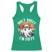50th Birthday Halloween Ghost Racerback Tank Top Holy Sheet I'm Fifty