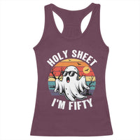 50th Birthday Halloween Ghost Racerback Tank Top Holy Sheet I'm Fifty