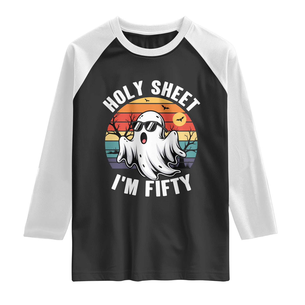 50th Birthday Halloween Ghost Raglan Shirt Holy Sheet I'm Fifty