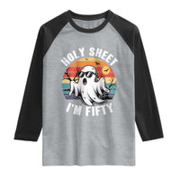 50th Birthday Halloween Ghost Raglan Shirt Holy Sheet I'm Fifty