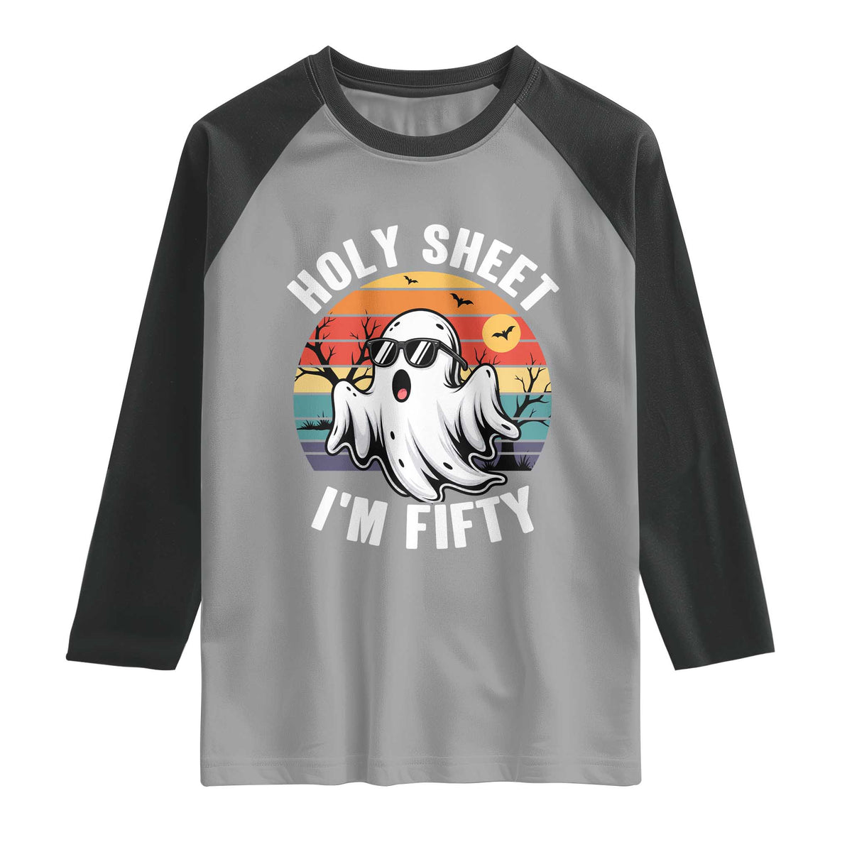 50th Birthday Halloween Ghost Raglan Shirt Holy Sheet I'm Fifty