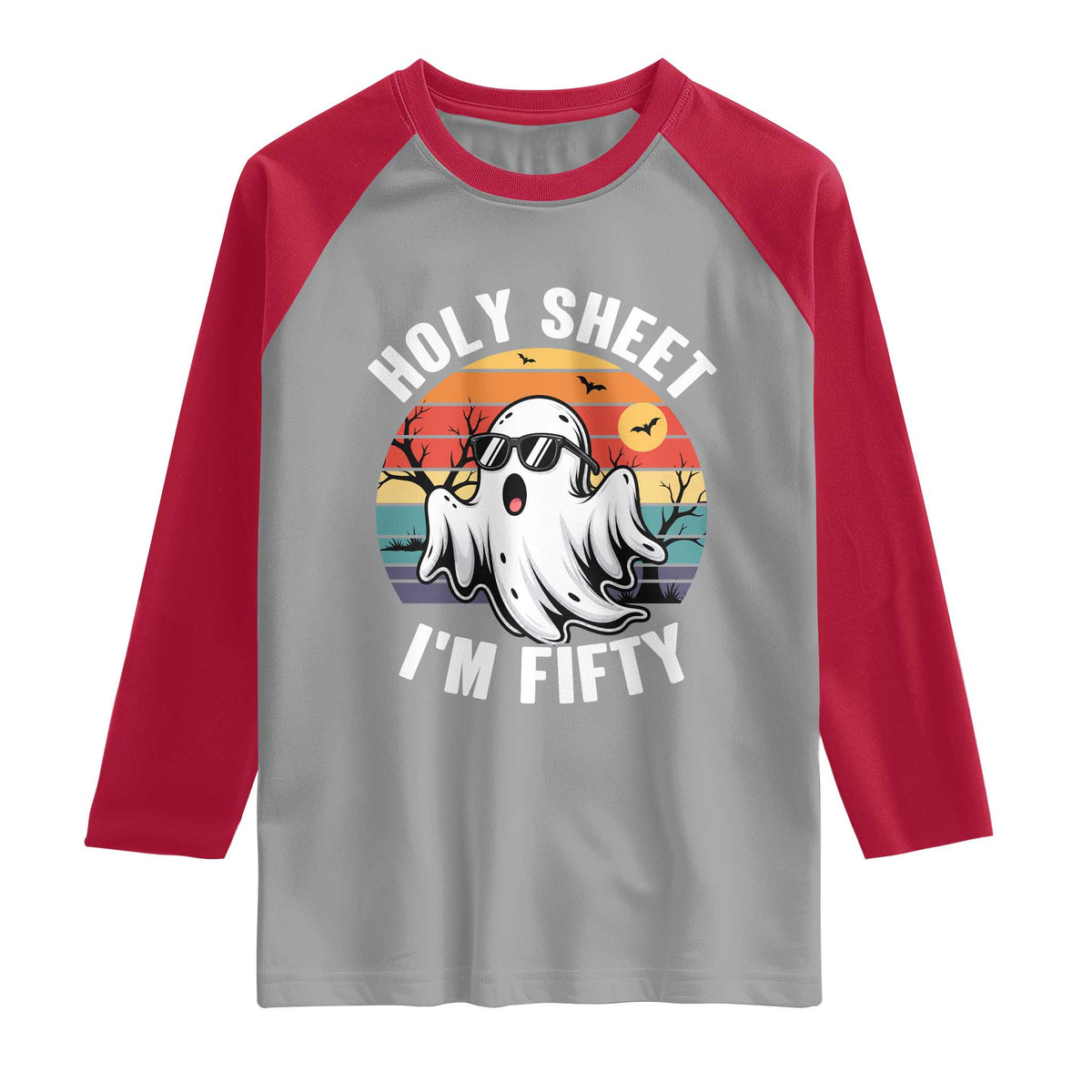 50th Birthday Halloween Ghost Raglan Shirt Holy Sheet I'm Fifty