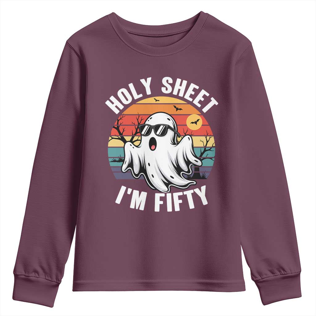 50th Birthday Halloween Ghost Youth Sweatshirt Holy Sheet I'm Fifty