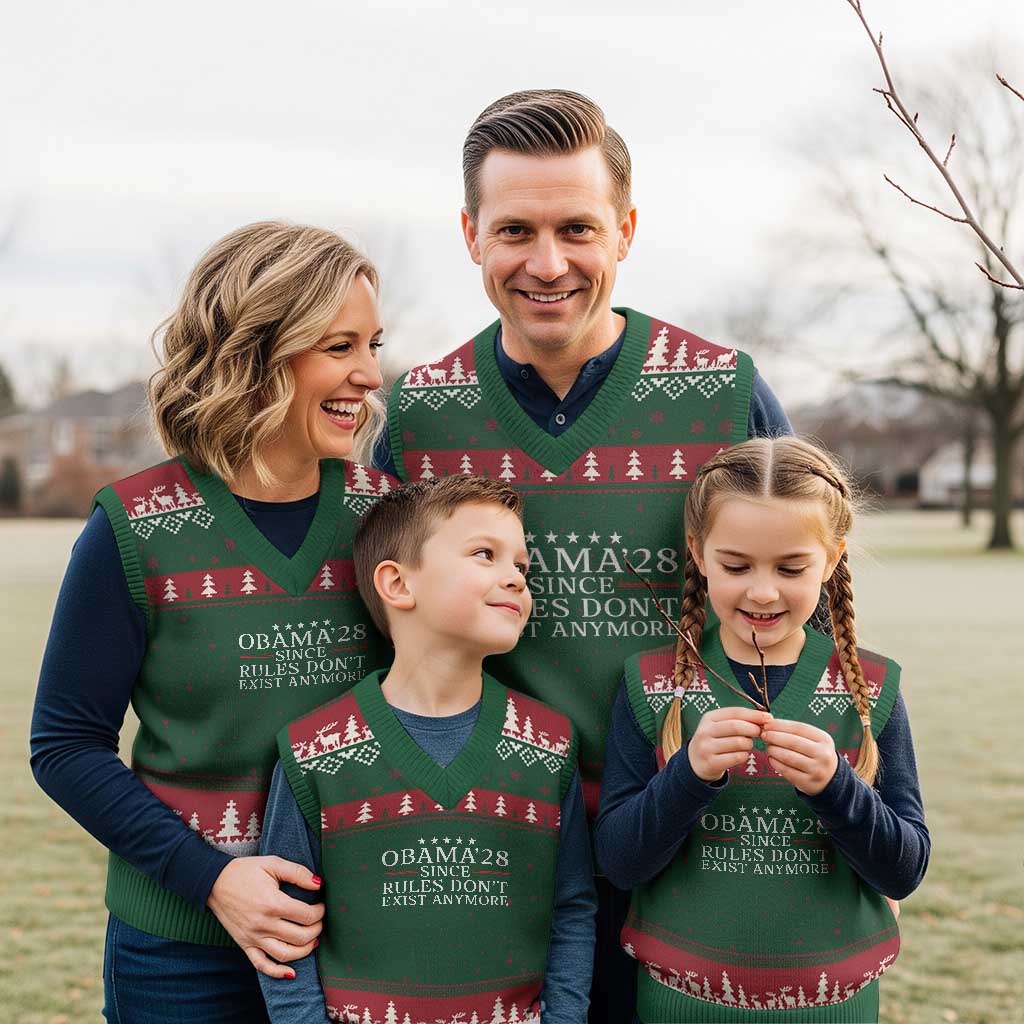 Obama 2028 Since Rules Don't Exist Anymore V-Neck Knit Sweater Vest Funny Political Sarcastic Humor