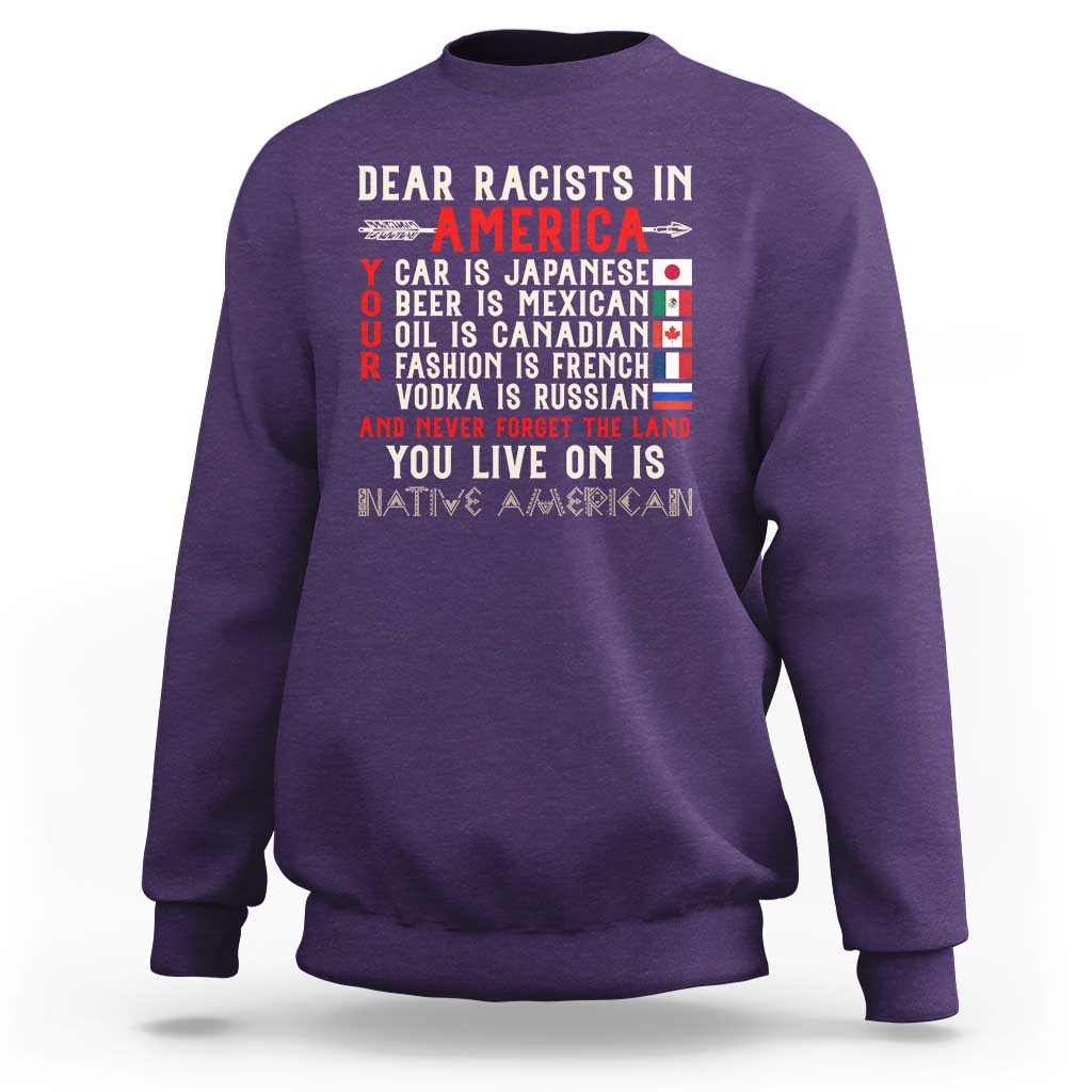 Dear Racists in America You Live On is Native American Sweatshirt Anti Racism Indigenous Political Humor