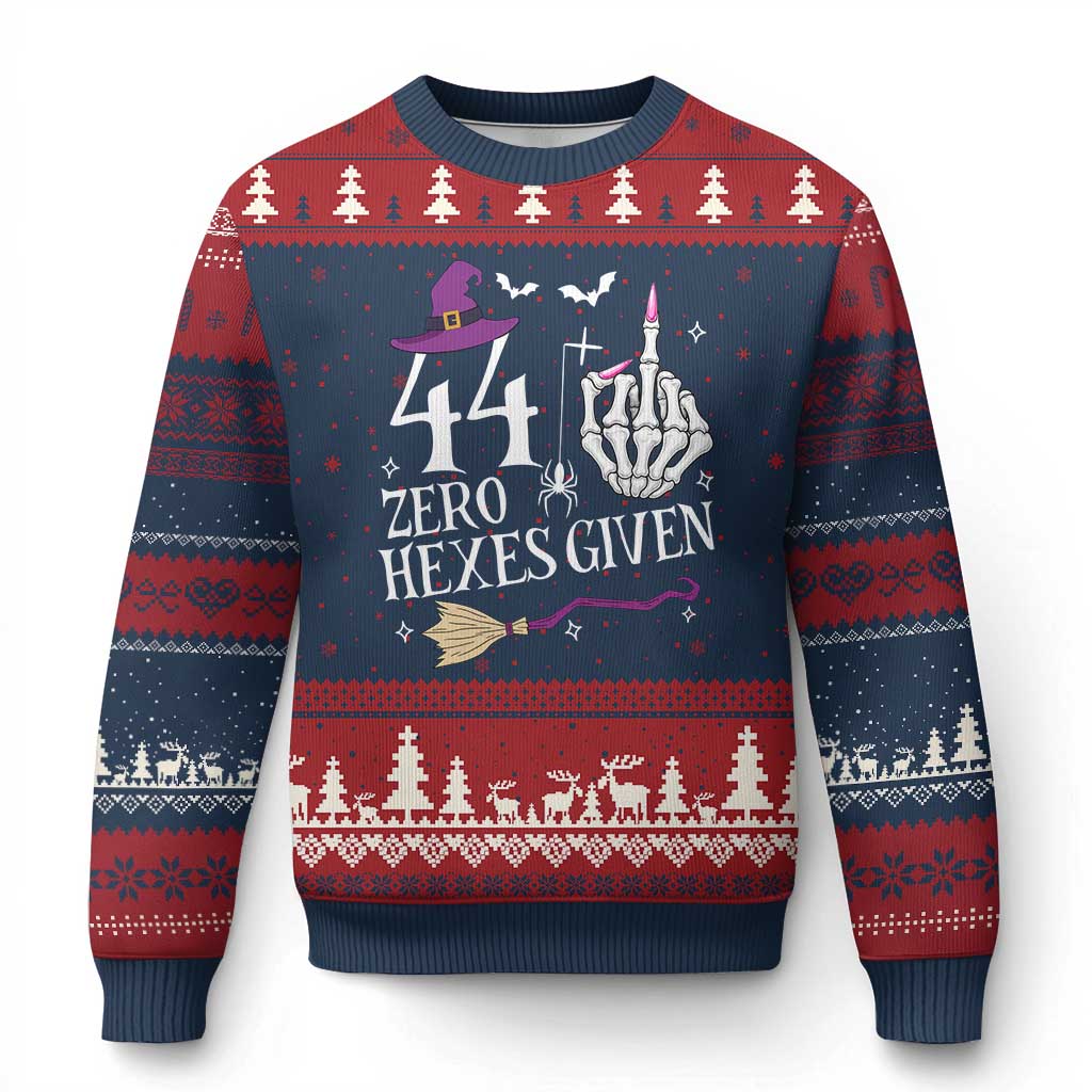 45th Birthday Halloween Ugly Christmas Sweater 44 Plus Middle Finger Zero Hexes Given Gift For Women