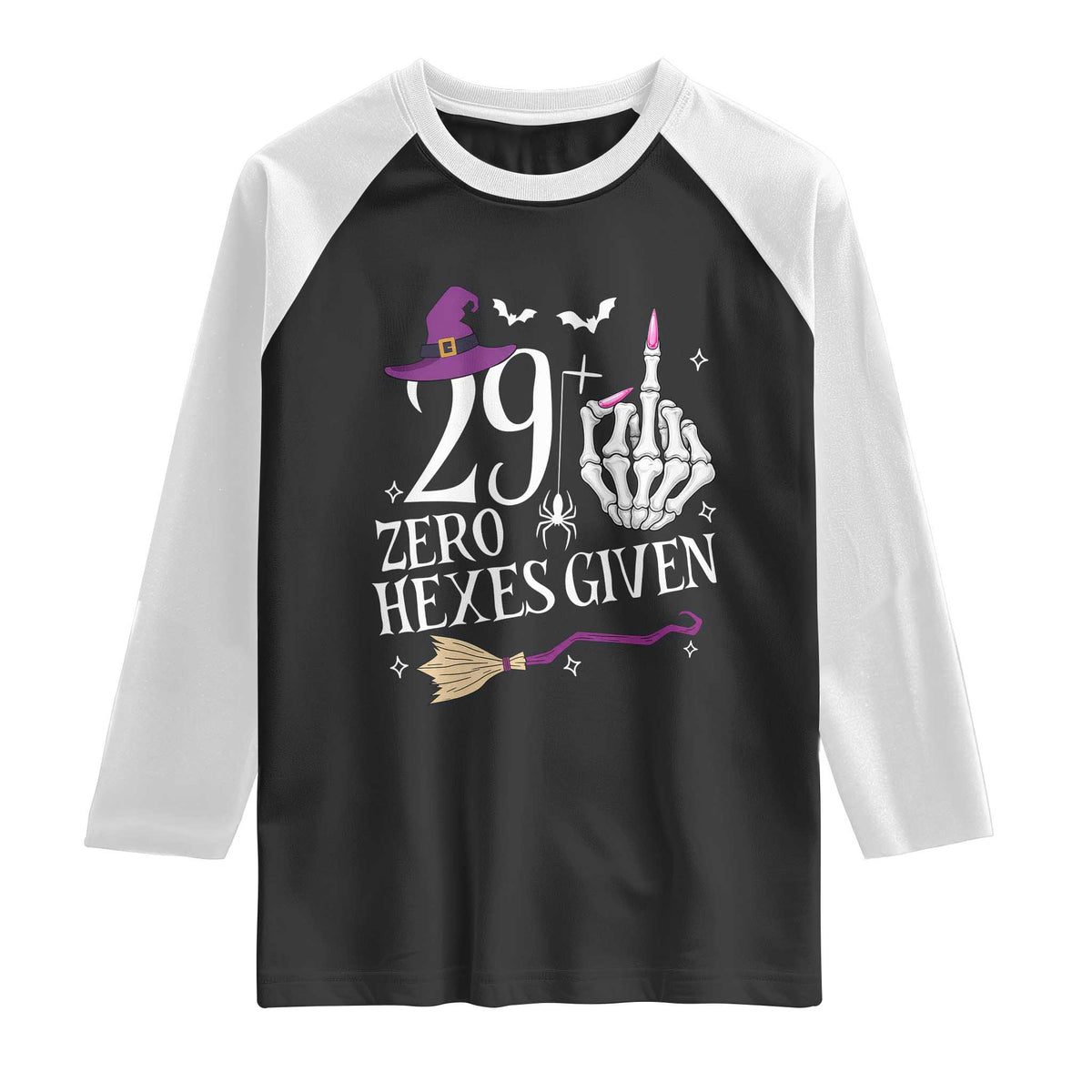 30th Birthday Halloween Raglan Shirt 29 Plus Middle Finger Zero Hexes Given Gift For Women
